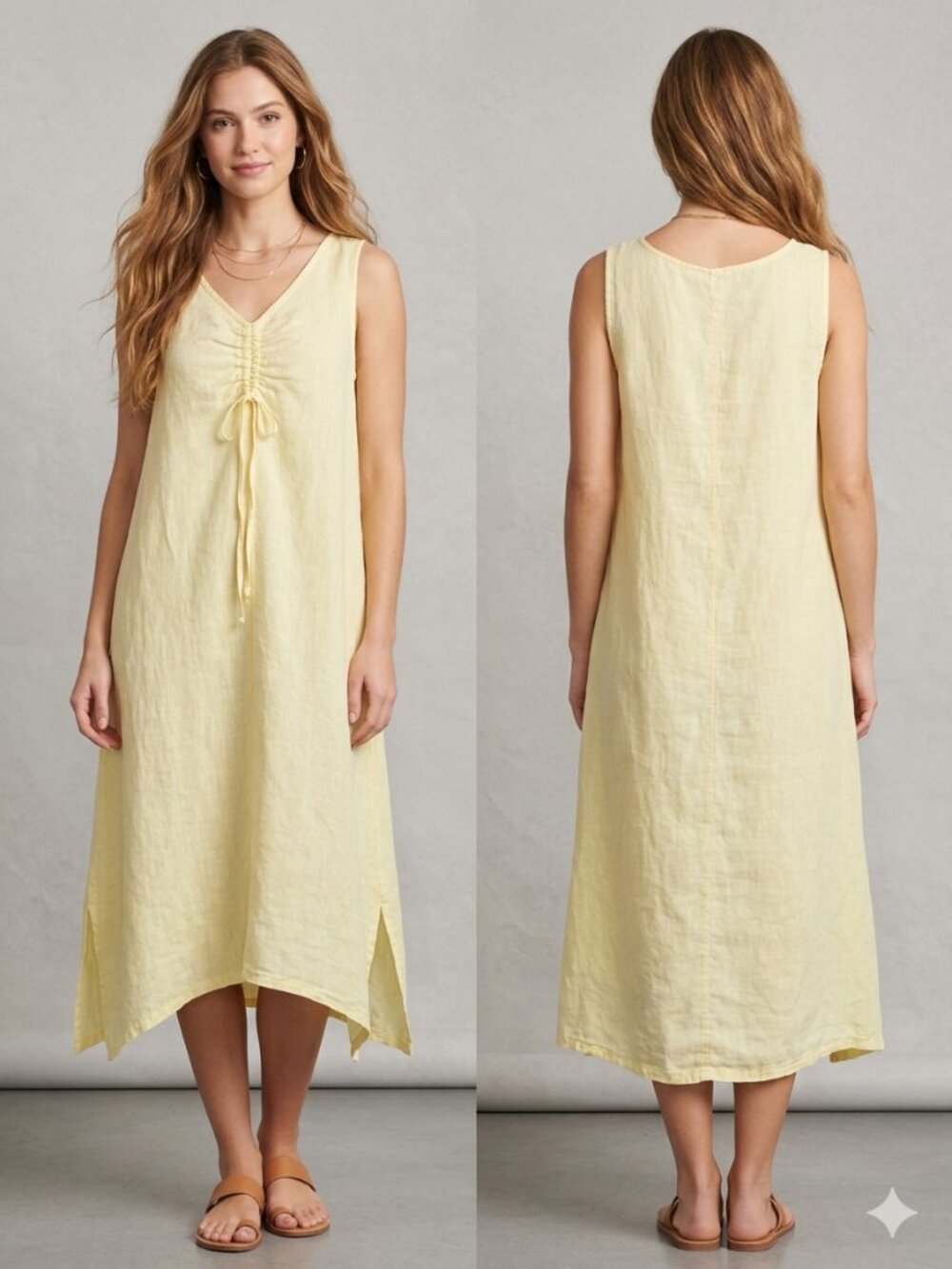 FRANCESCA BETTINI Italy 100% Linen Sleeveless Dress Yellow Size S Lagenlook Maxi